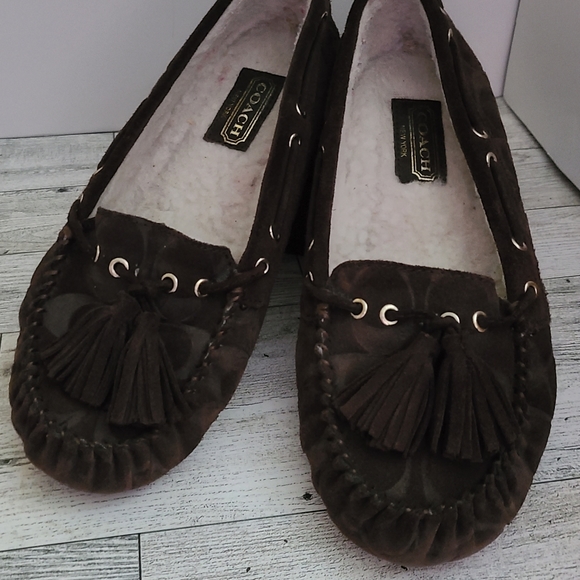 Coach Flats Moccasin Shoes Brown Gold Worn Once Size 6.5 Woman's - Picture 5 of 9